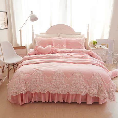 韩式婚庆多件套 水晶绒毛冬季加厚1.8米床双人公主粉色四件套