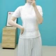 Xếp ly tính khí cao cổ áo ngắn tay phụ nữ 2021 mùa hè mới đơn giản mỏng manh áo thun Miyake đáy áo sơ mi phụ nữ - Áo phông