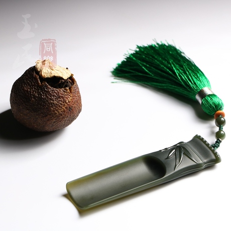 和田玉茶具茶则茶勺苏工祝福文玩青玉塔青一细无结构男女款包邮
