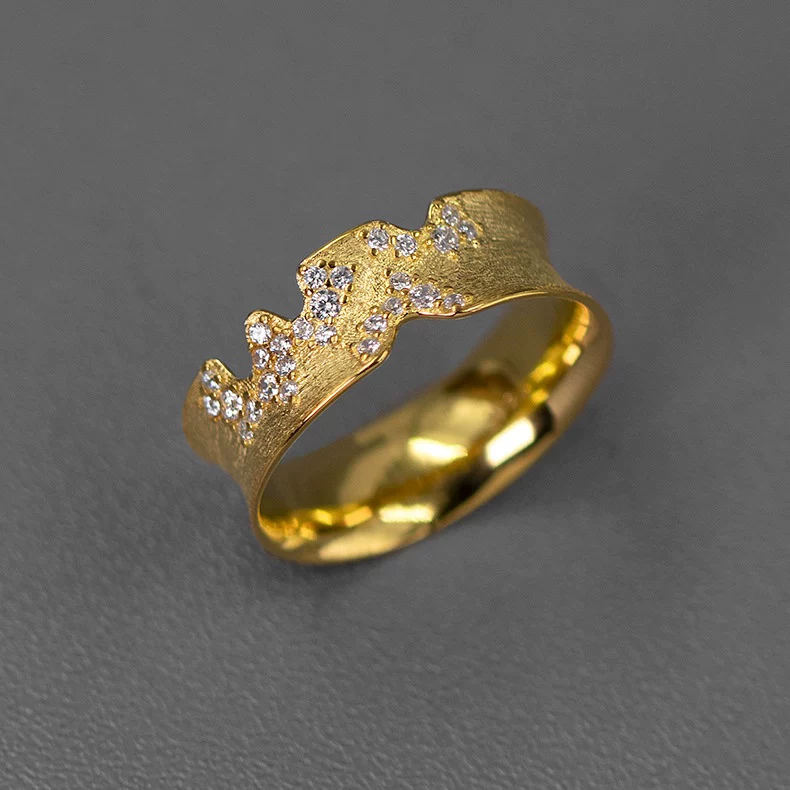 Юйцзя [Etchmark] Sterling Silver S925 Элегантное несовершенное изображение вставной цирконий перстень