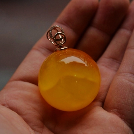 沫竹珠宝 天然蜜蜡圆球18k金蜜蜡球 鸡油黄天然蜜蜡圆球有求必应