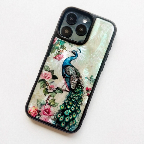 Black Peacock & Roses With Strap – Pro/Plus/Max/Air – 17, 16 – For Girls High Quality Premium iPhone Case
