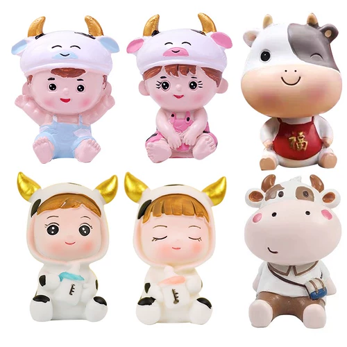 Детское украшение для торта на день рождения, зодиакальные детские украшения с изображением коровы, мультяшное животное, украшение для первого года вечеринки, десертное украшение стола