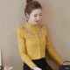 Quần áo thu đông 2021 mặt hàng mới của phụ nữ thêu mộc nhĩ cộng với áo nhung nấu nhẹ cổ đứng áo sơ mi bông dài tay - Áo sơ mi