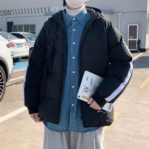 Черный удерживающий тепло демисезонный пуховик с капюшоном, короткая куртка, свободный крой, увеличенная толщина