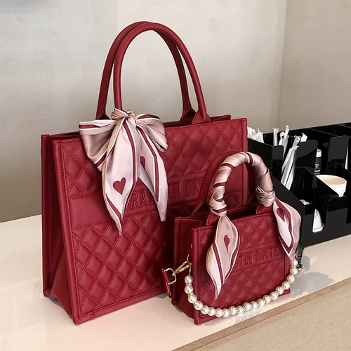 Красная летняя портативная вместительная и большая сумка для невесты, коллекция 2022, премиум класс