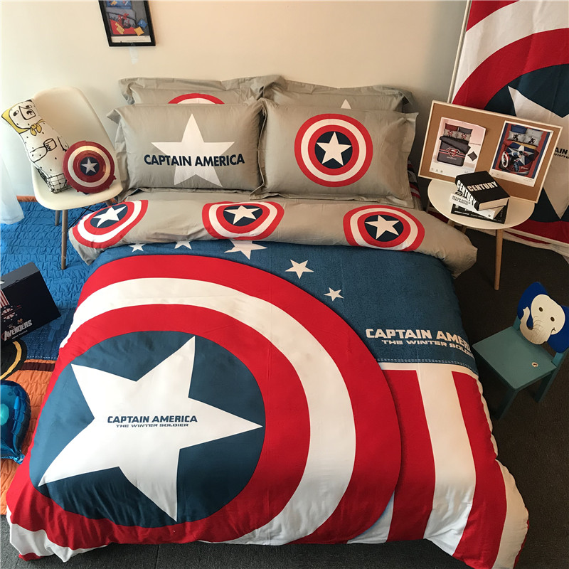 marvel cotton cartoon sanded three/four piece set captain america superman boy bedding student bed sheet