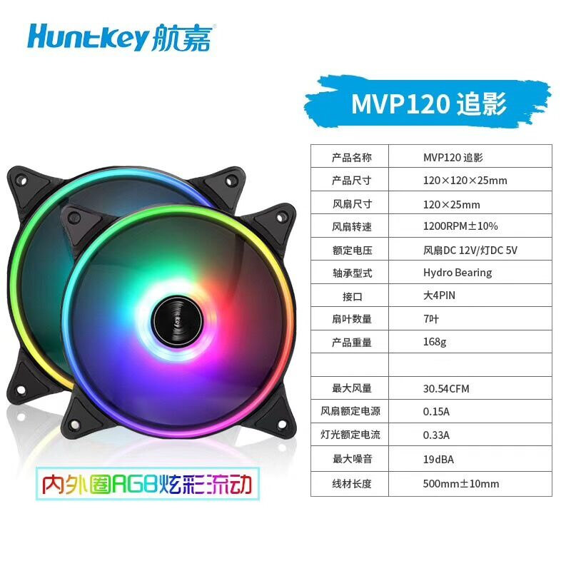 Huntkey GX120 Yuebo computer case cooling fan computer host led mute desktop fan 12CM