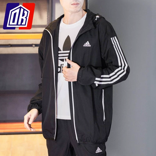 Adidas, мужская куртка, весенняя легкая и тонкая толстовка с капюшоном, ветрозащитный спортивный плащ, коллекция 2021, для бега