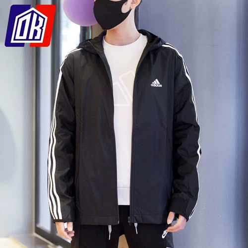 Adidas, мужская куртка, весенняя легкая и тонкая толстовка с капюшоном, ветрозащитный спортивный плащ, коллекция 2021, для бега