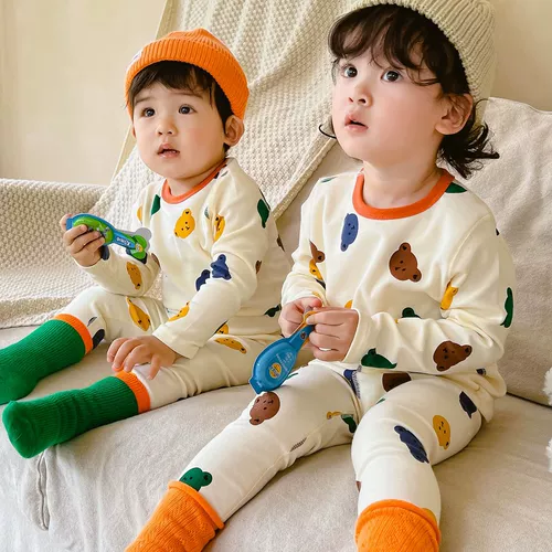 Детская демисезонная пижама, хлопковое термобелье, детское удерживающее тепло нижнее белье подходит для мужчин и женщин, комплект