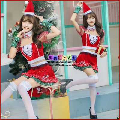 taobao agent 2020 Christmas red and green wave dot Christmas dress Christmas clothing Christmas puff women COS clothing