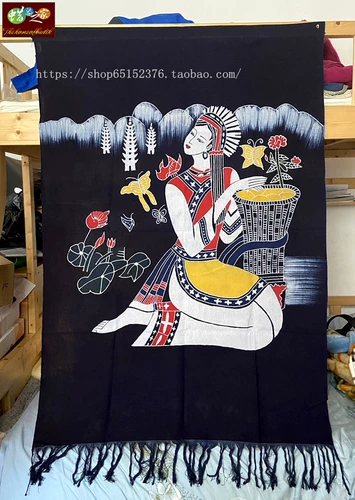 Картина батик Гуйчжоу Мяо батик полузанавеска в стиле батик декоративная настенная подвеска для отдельной комнаты полузанавеска Ashima 135*90