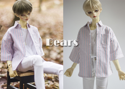 taobao agent ◆ Bears ◆ BJD baby clothing A258 red blue and white striped BF wind loose short -sleeved shirt 1/4 & 1/3 & uncle