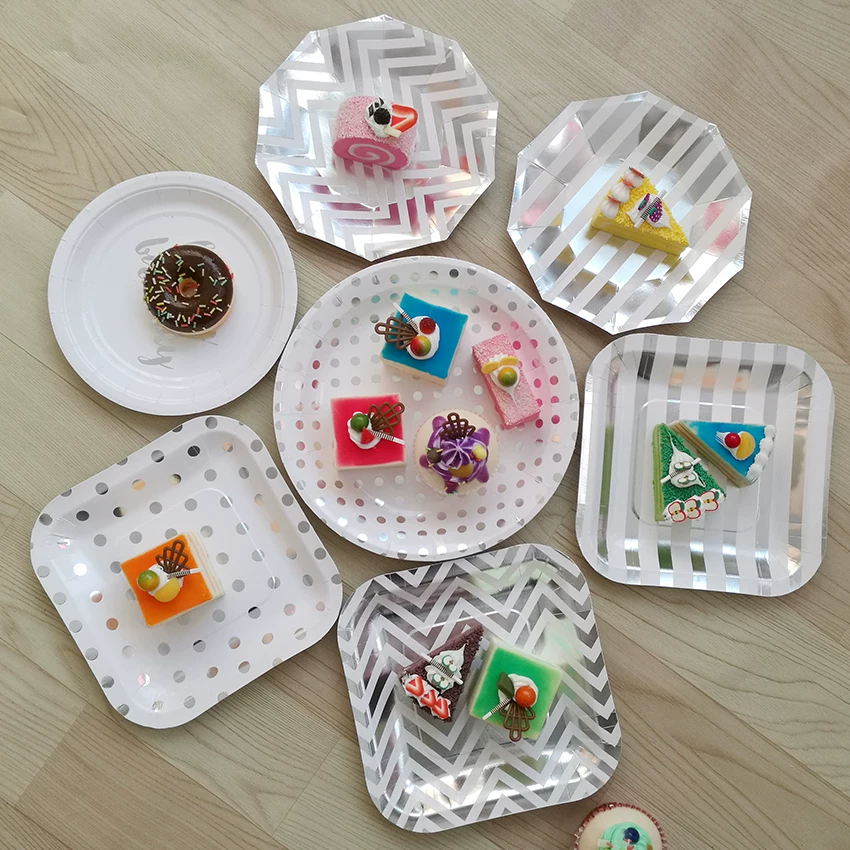 Metallic Silver Foil Party Paper Plates 烫银色主题派对纸盘