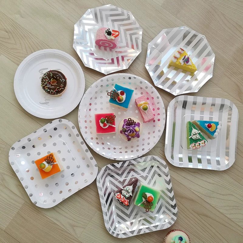 Metallic Silver Foil Party Paper Plates 烫银色主题派对纸盘