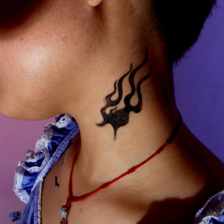 纹身贴防水 女 火焰 脖子 图腾 逼真持久火苗颈部女图腾刺青色