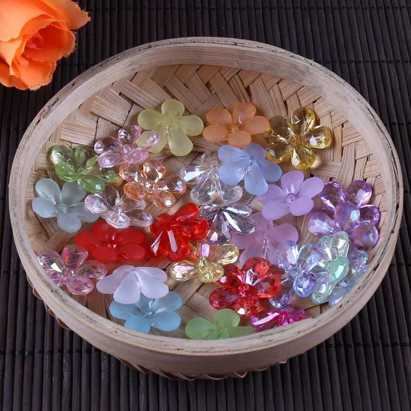 花型珠帘直孔仿水晶散珠透明亚克力珠帘diy串珠材料4元110颗珠子