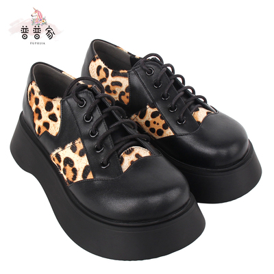 taobao agent Pupu's 2022 new product autumn and winter splicing leopard denim big round head lines versatile thick bottom loose cake shoes 591
