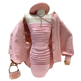 Комплект, весенний бюстгальтер-топ, юбка, куртка, 2024 года, с акцентом на бедрах, оверсайз, 3 предмета