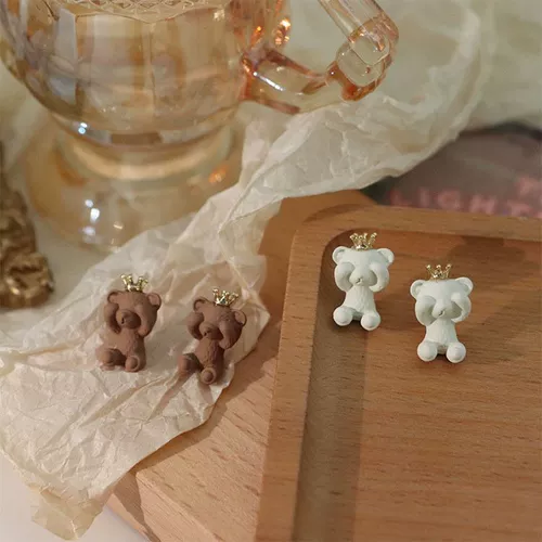 Трехмерные милые серьги, DIY, серебро 925 пробы, с медвежатами