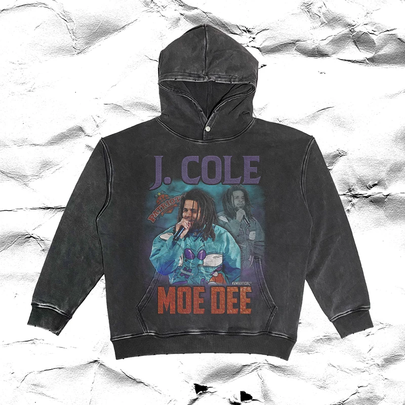 Раскладывающееся худи J.COLE в американском хип-хоп стиле с принтом фигуры пепельного цвета, Европа и США