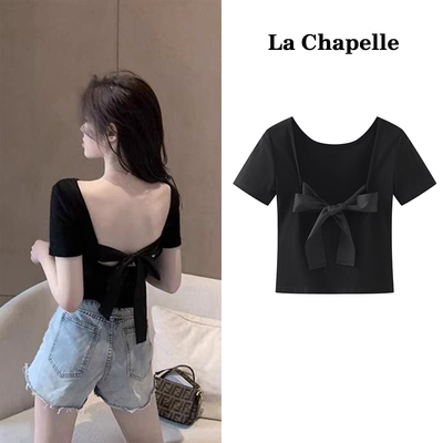 taobao agent La Chapeelle Black Slender T -shirt Female Slim Snake Bowy Back Hot Girl Short Sleeve