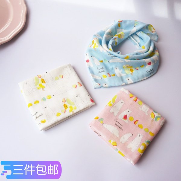 Японский импортный милый детский хлопковый мягкий марлевый носовой платок подходит для мужчин и женщин для девочек, слюнявчик для умывания, с медвежатами