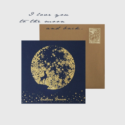 Byears Baiye Оригинал среднего фестиваля открытка приветствия Blue Moon Shadow Deer Hot Gold Card Starry Sky Birthday Campasing