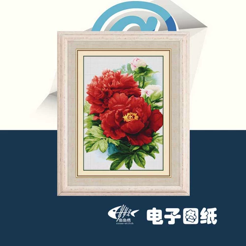 Cross -Stitch Source File Электронный рисунок xsd re -painted tumongna lisa версия цветка цветущего богатого красного пиона