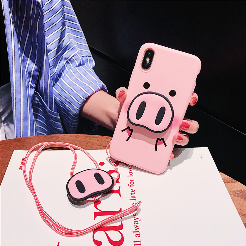 猪鼻子硅胶苹果Xs max手机壳iphone87plus华为oppo华为支架6s挂绳