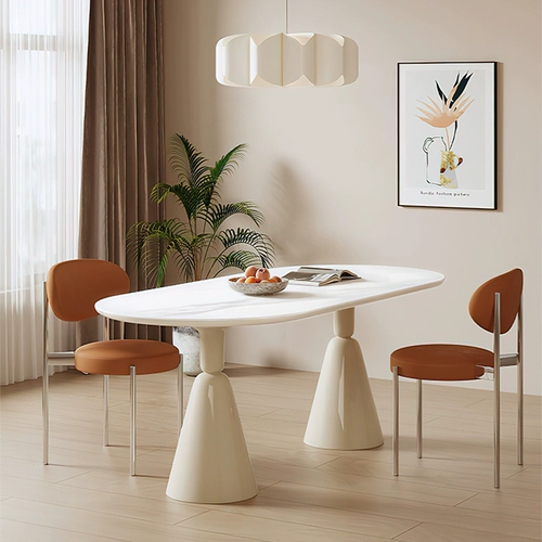 Французский кремовый каменный тарелка Святой Грааль Стол дома современный интернет -знаменитый обеденный стол