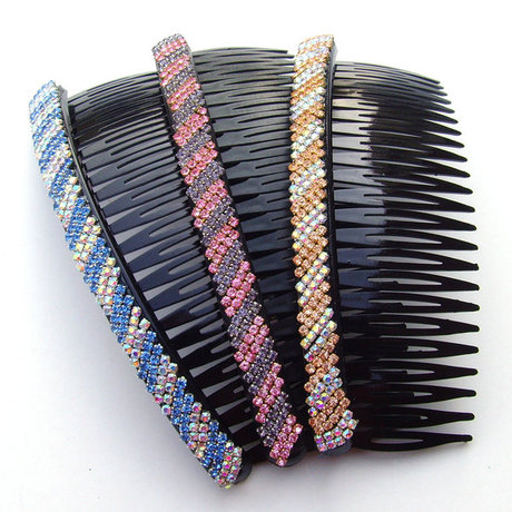 包邮 韩国5排爪链水钻刘海梳 斜纹双色插梳 复古百变压发发梳