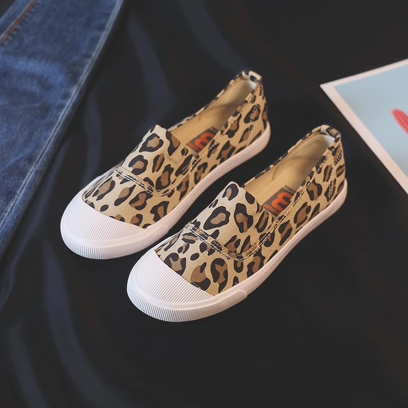 レディーススリッポン 豹柄プリント軽量キャンバススリッポン