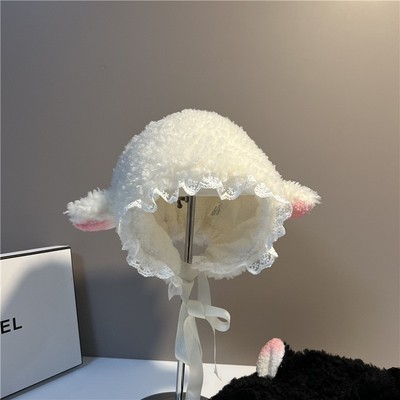 taobao agent White whale super good Rua soft glutinous sheep ear hat soft cute cute lace little wool furry hat