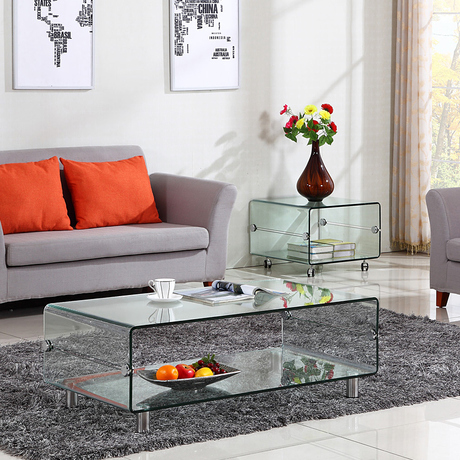 玻璃茶几长方形客厅简约现代小户型办公室茶几桌移动桌子家用家具