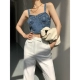 ACUPSTUDIO áo vest denim lỏng lẻo dây treo denim của phụ nữ mặc bên ngoài thiết kế cảm giác Hyuna phong cách ngắn mỏng trên - Áo ba lỗ