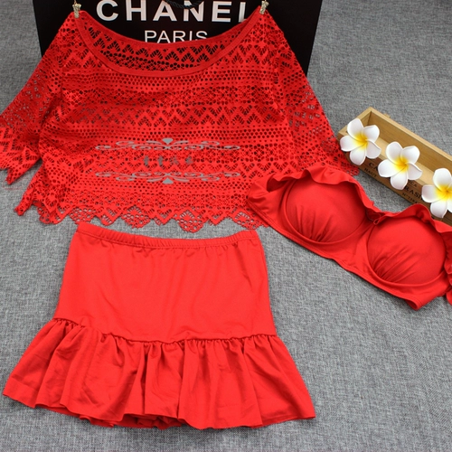 Ретро сексуальная юбка, купальник, поддерживающий комплект, высокая талия, в корейском стиле, 3 предмета