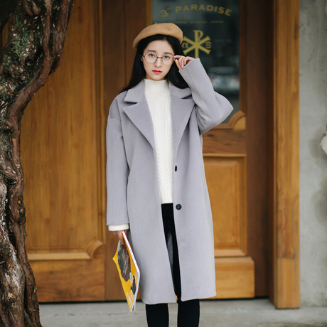 嗨森活毛呢外套冬新款宽松百搭文艺复古女外衣大衣中长ifashion