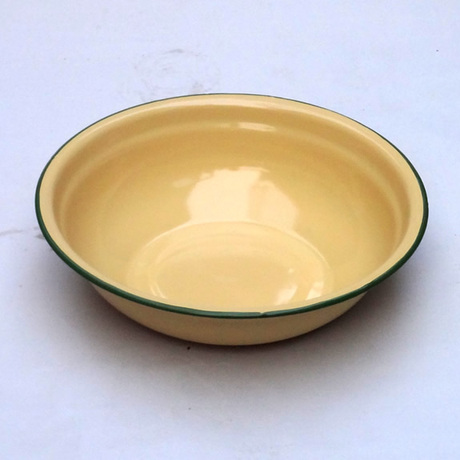 一次满10只包邮 精品搪瓷碗 搪瓷盆子怀旧老式饭盆汤盆黄色绿边