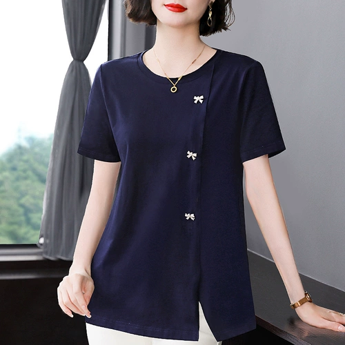 Летняя черная футболка с коротким рукавом, хлопковая летняя одежда для матери, короткий рукав, большой размер