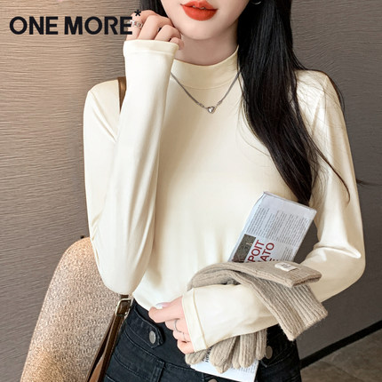 one more黑色打底衫女秋冬2025新款加绒长袖t恤衫半高领内搭上衣X