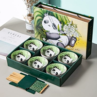 Военная зеленая панда 6 мисок из 6 палочек для еды (подарочная коробка)