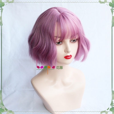 taobao agent Wig female Bo Teng purple short curly hair European and American net red air bangs pear pine pear head round face natural wig