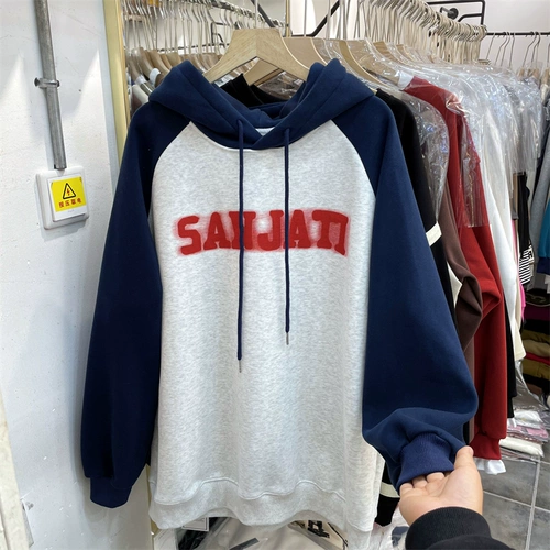 Ретро зимняя утепленная толстовка, лонгслив, оверсайз