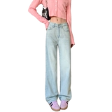 Светлые прямые свободные джинсы, осенние штаны, высокая талия, свободный крой