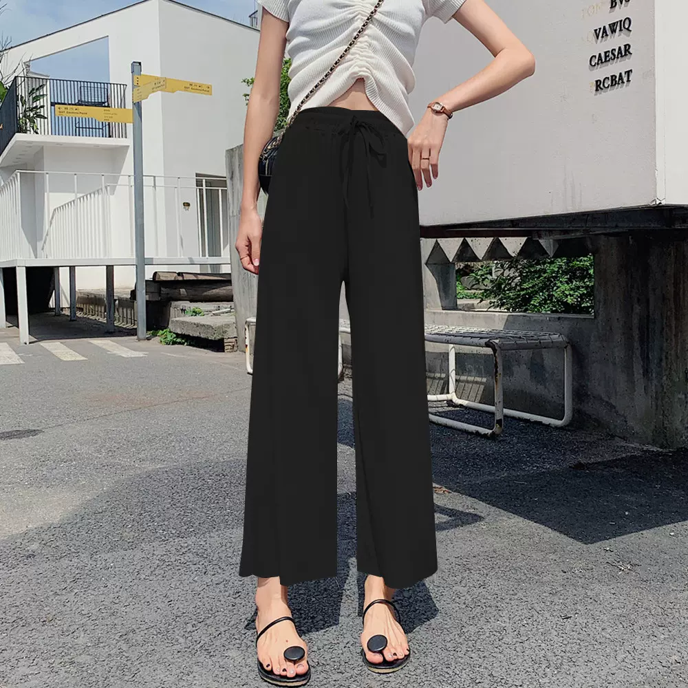 百褶雪紡闊腿褲女七分細波點夏季薄款涼涼休閒九分冰絲垂感裙褲子