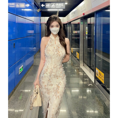 Ципао, летняя юбка, сексуальное платье без рукавов, изысканный стиль, в цветочек