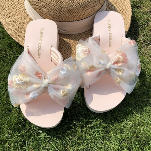 SUNNY COLOR Tide, тапочки с бантиком, модная универсальная пляжная обувь, в цветочек