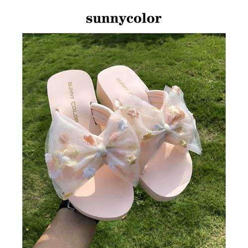 SUNNY COLOR Tide, тапочки с бантиком, модная универсальная пляжная обувь, в цветочек